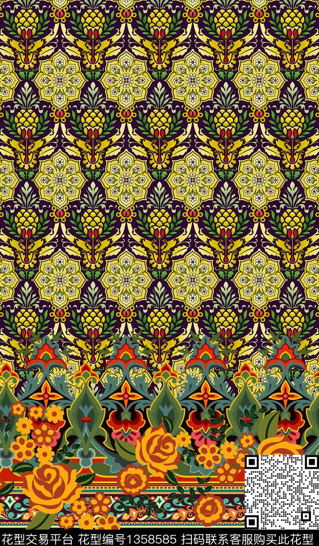 定位花复古民族风数码印花华亿平台下载（图片编号: 1358585） - 瓦栏（Walan）