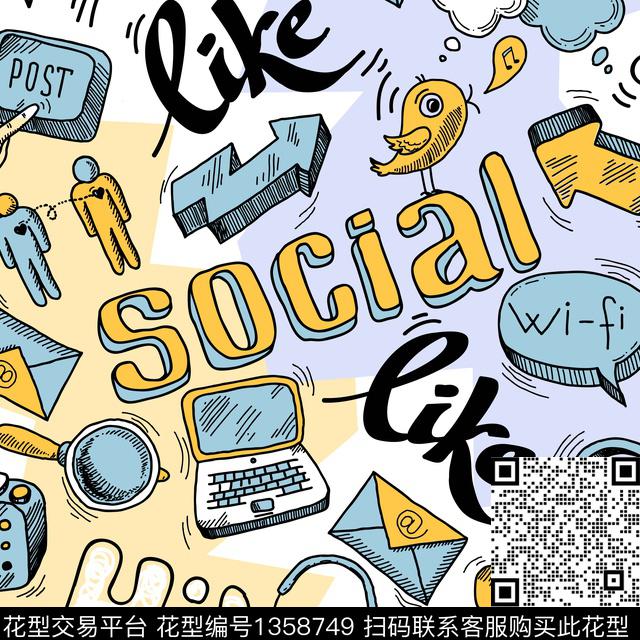 字母涂鸦动物数码印花华亿平台下载（图片编号: 1358749） - 瓦栏（Walan）