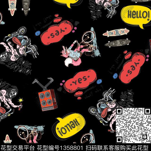 字母涂鸦卡通人物数码印花华亿平台下载（图片编号: 1358801） - 瓦栏（Walan）
