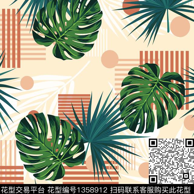 绿植树叶大牌风条纹传统印花华亿平台下载（图片编号: 1358912） - 瓦栏（Walan）