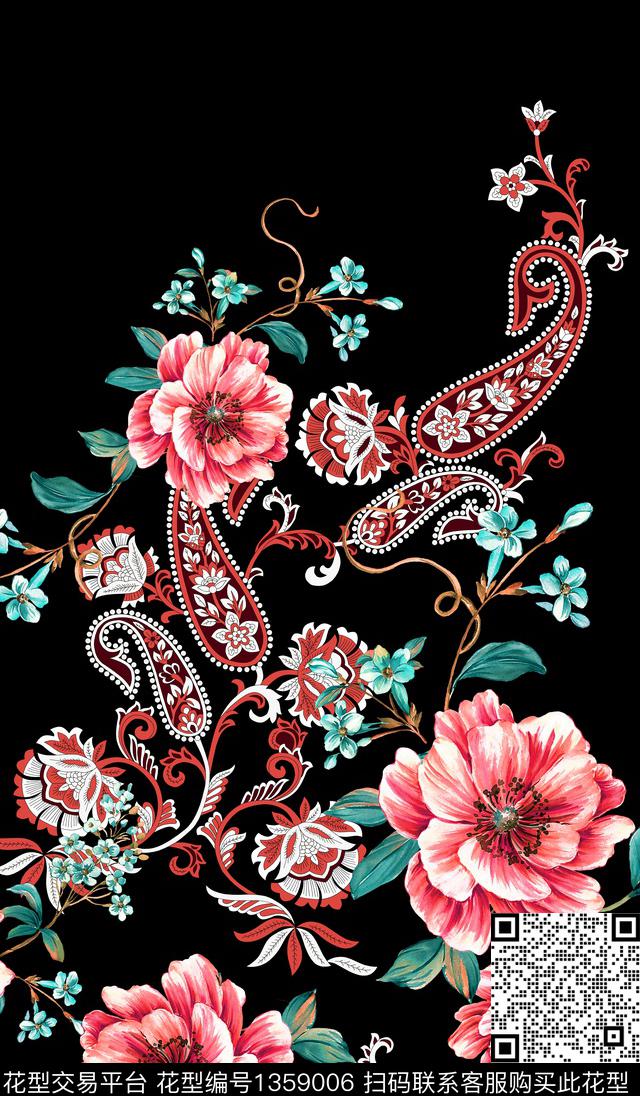 定位花佩斯利花卉数码印花华亿平台下载（图片编号: 1359006） - 瓦栏（Walan）