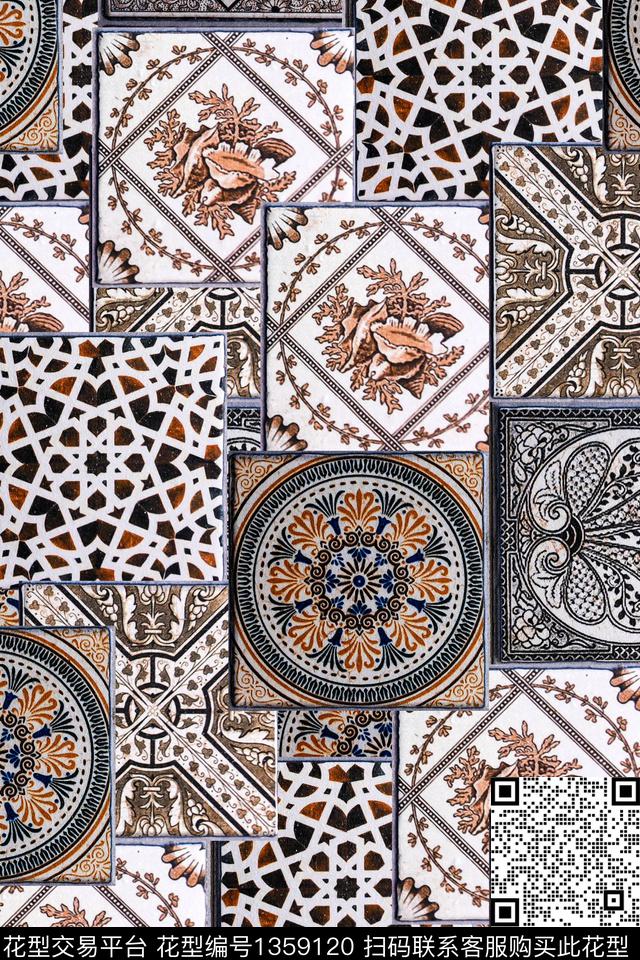 几何民族风大牌风数码印花华亿平台下载（图片编号: 1359120） - 瓦栏（Walan）