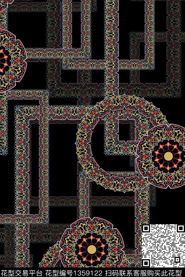 几何大牌风真丝数码印花华亿平台下载（图片编号: 1359122） - 瓦栏（Walan）