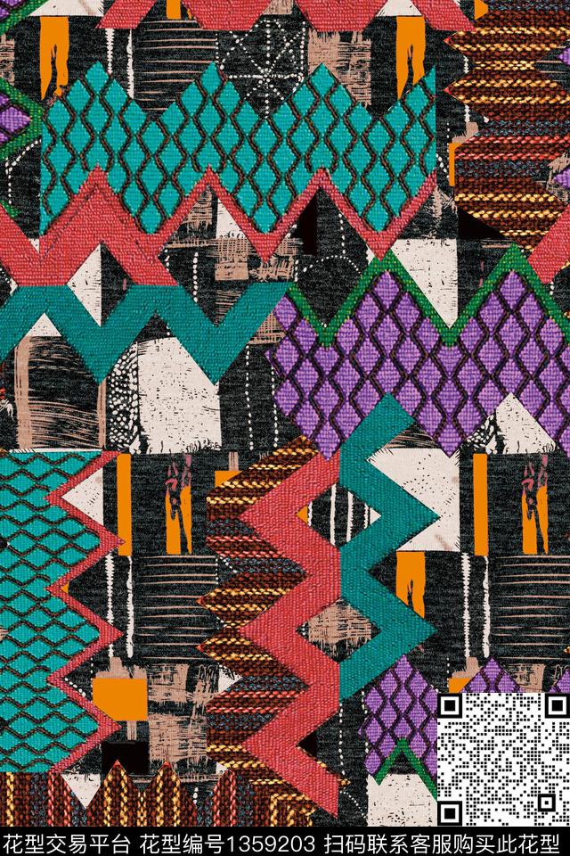 几何纹理香云纱数码印花华亿平台下载（图片编号: 1359203） - 瓦栏（Walan）