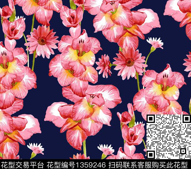鸢尾花鲜花时尚数码印花华亿平台下载（图片编号: 1359246） - 瓦栏（Walan）