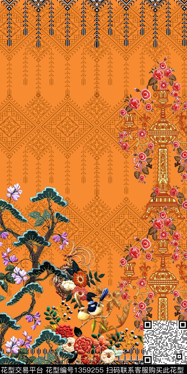 女装定位花民族花卉复古数码印花华亿平台下载（图片编号: 1359255） - 瓦栏（Walan）