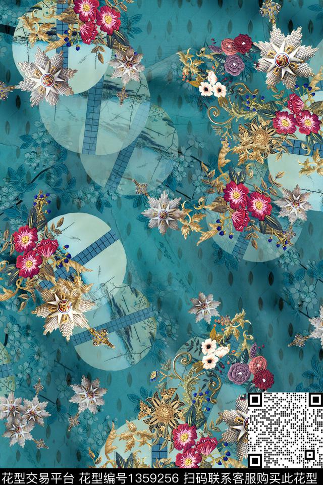 民族花卉中国风风数码印花华亿平台下载（图片编号: 1359256） - 瓦栏（Walan）