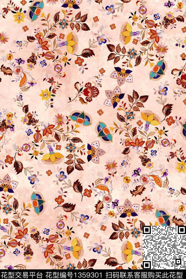 民族花卉复古中国风数码印花华亿平台下载（图片编号: 1359301） - 瓦栏（Walan）