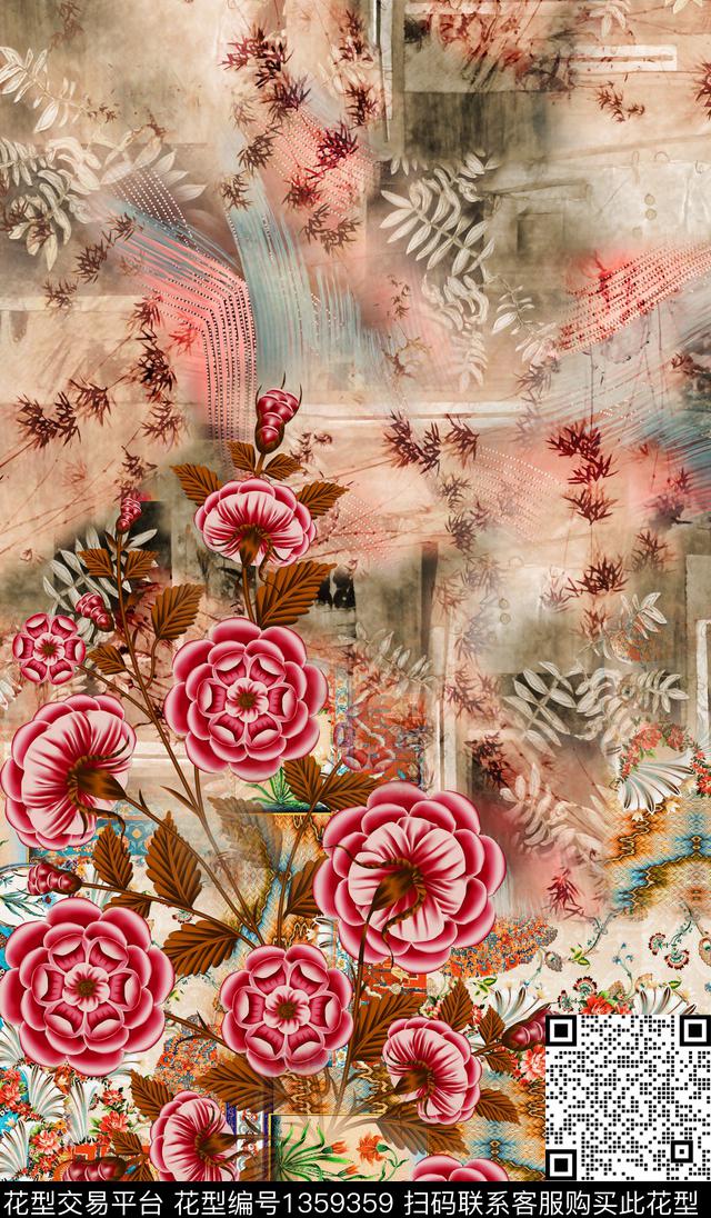 定位花复古花卉数码印花华亿平台下载（图片编号: 1359359） - 瓦栏（Walan）