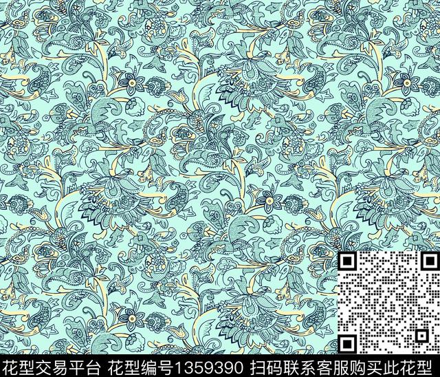 简约时尚花卉传统印花华亿平台下载（图片编号: 1359390） - 瓦栏（Walan）