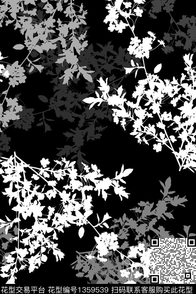黑白华亿平台花卉雪纺数码印花华亿平台下载（图片编号: 1359539） - 瓦栏（Walan）