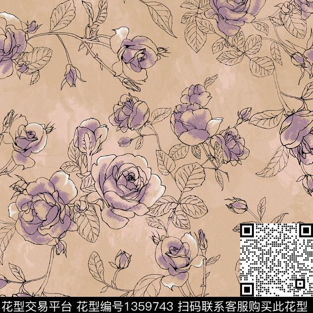 彩底花卉花卉大牌风传统印花华亿平台下载（图片编号: 1359743） - 瓦栏（Walan）