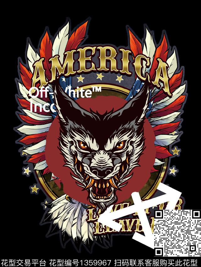 字母翅膀狼数码印花华亿平台下载（图片编号: 1359967） - 瓦栏（Walan）