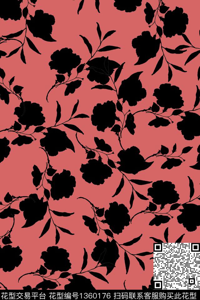 花卉大牌风剪影传统印花华亿平台下载（图片编号: 1360176） - 瓦栏（Walan）