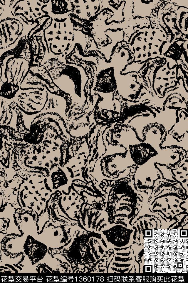 线条肌理花卉传统印花华亿平台下载（图片编号: 1360178） - 瓦栏（Walan）