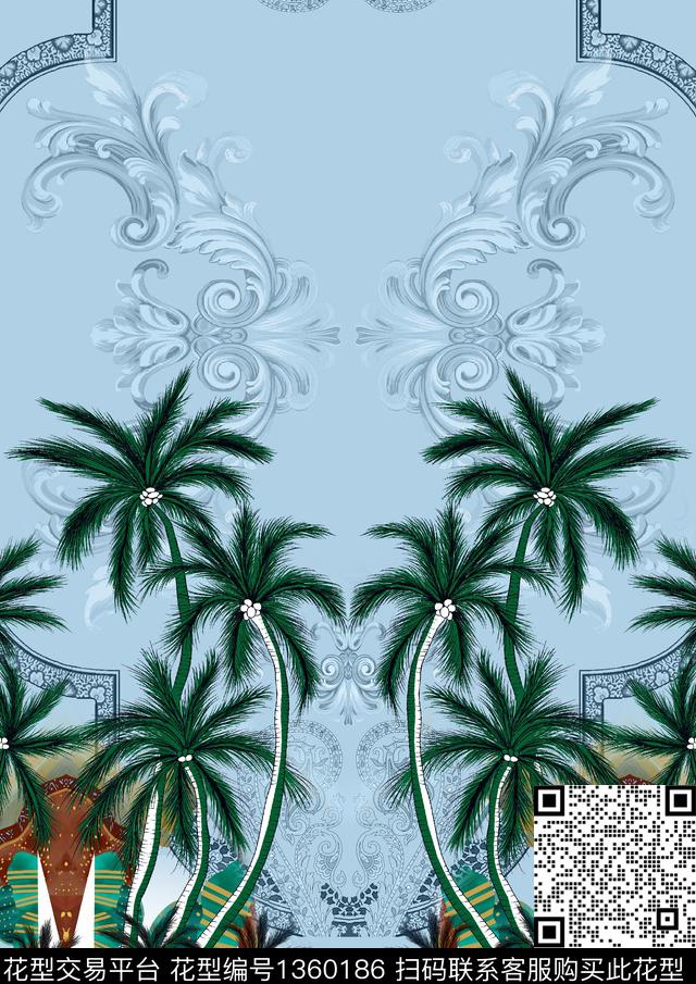 复古抽象男装大牌风数码印花华亿平台下载（图片编号: 1360186） - 瓦栏（Walan）