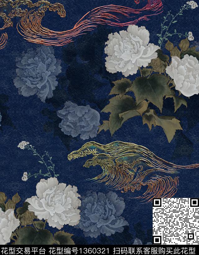 祥云香云纱牡丹数码印花华亿平台下载（图片编号: 1360321） - 瓦栏（Walan）