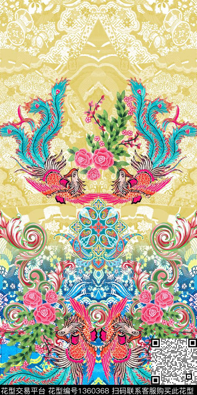 传统纹样民族风凤凰数码印花华亿平台下载（图片编号: 1360368） - 瓦栏（Walan）