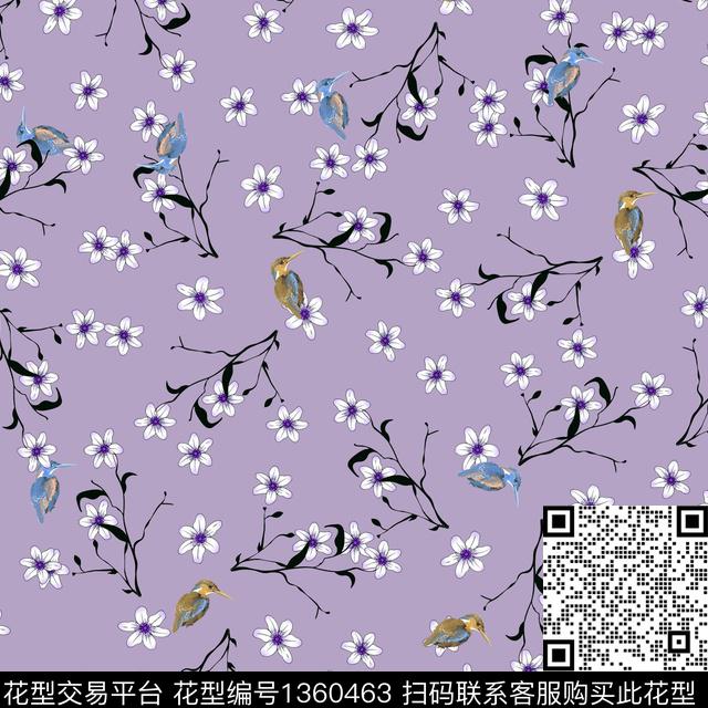 花鸟大牌风小清新数码印花华亿平台下载（图片编号: 1360463） - 瓦栏（Walan）