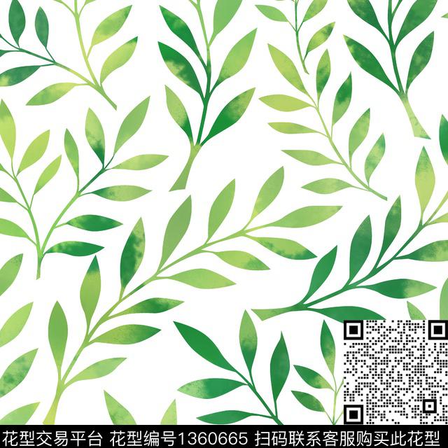 绿植树叶数码华亿平台满版散花数码印花华亿平台下载（图片编号: 1360665） - 瓦栏（Walan）