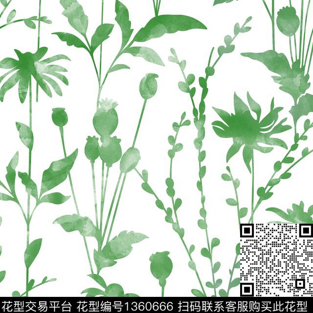 绿植树叶数码华亿平台满版散花数码印花华亿平台下载（图片编号: 1360666） - 瓦栏（Walan）