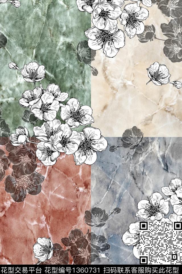 几何肌理花卉数码印花华亿平台下载（图片编号: 1360731） - 瓦栏（Walan）