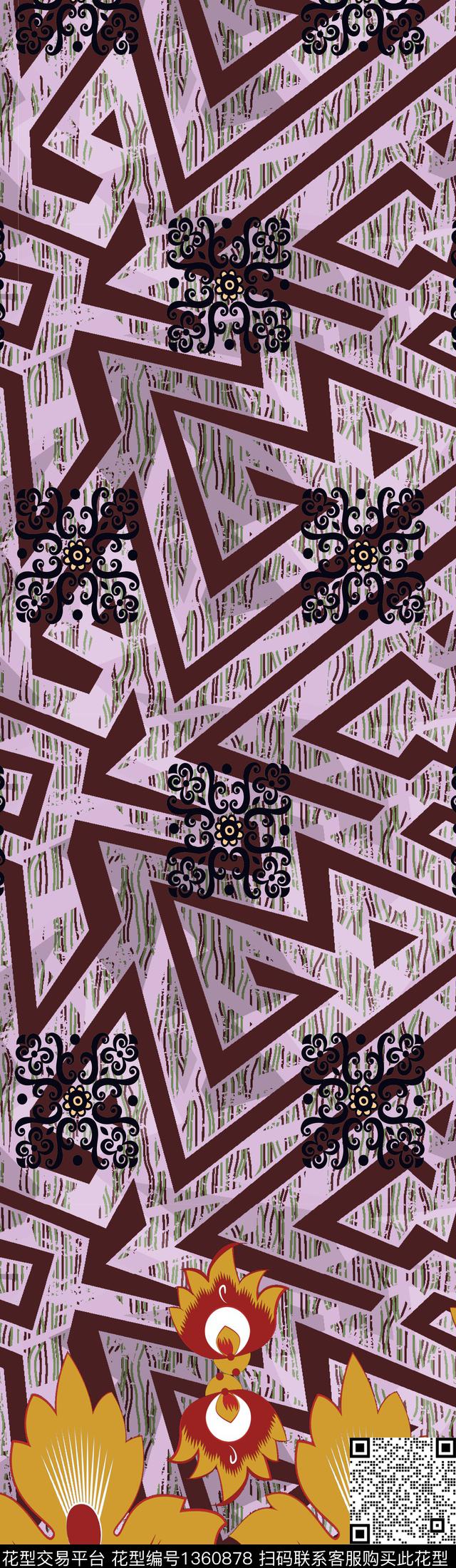 几何花卉大牌风传统印花华亿平台下载（图片编号: 1360878） - 瓦栏（Walan）