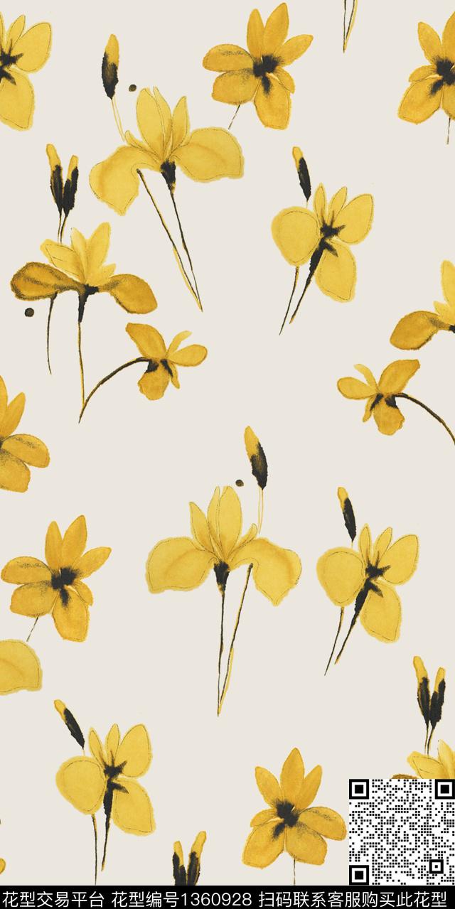 水彩花卉大牌风数码印花华亿平台下载（图片编号: 1360928） - 瓦栏（Walan）