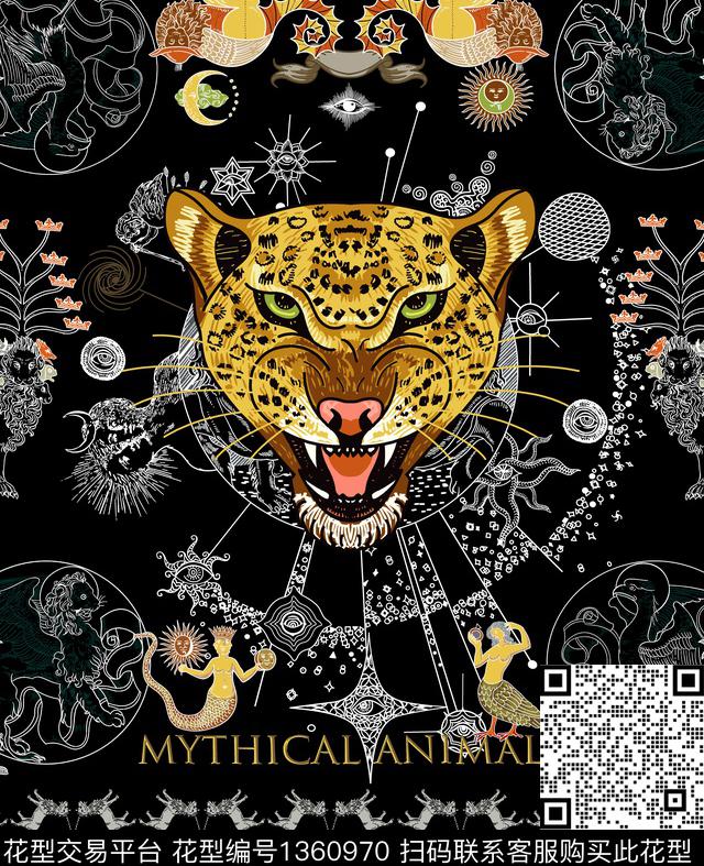 定位花动物头大牌风数码印花华亿平台下载（图片编号: 1360970） - 瓦栏（Walan）