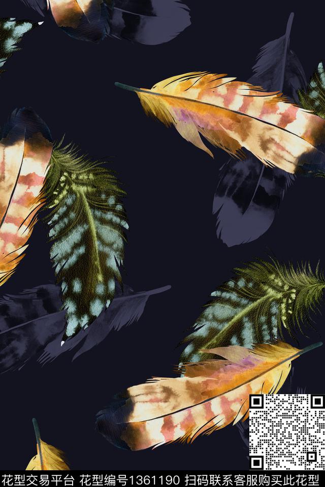 羽毛手绘配饰数码印花华亿平台下载（图片编号: 1361190） - 瓦栏（Walan）