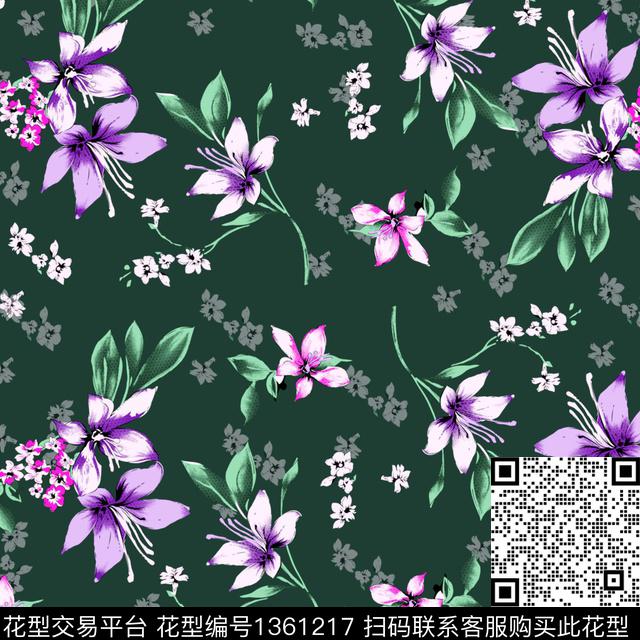 绿植树叶大牌风小碎花数码印花华亿平台下载（图片编号: 1361217） - 瓦栏（Walan）