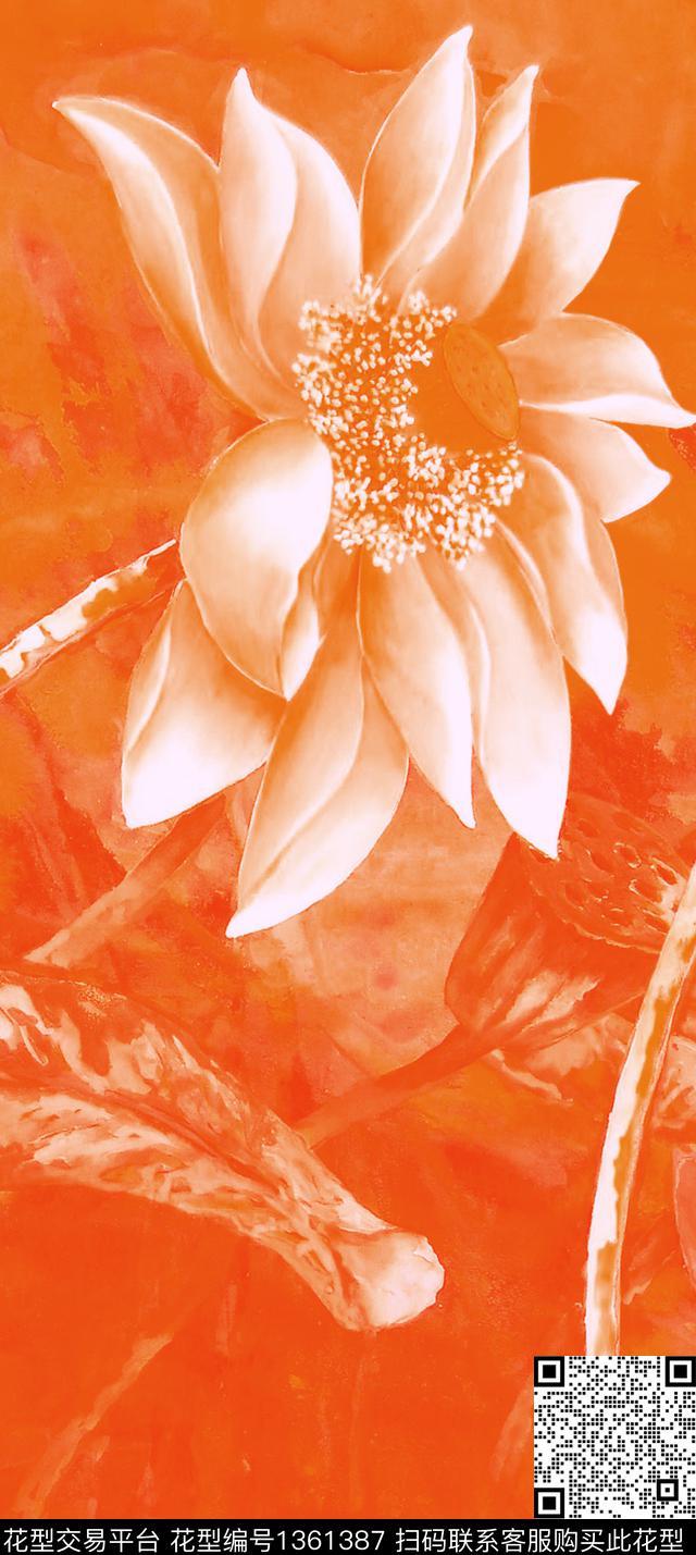 荷花虞美人鹿数码印花华亿平台下载（图片编号: 1361387） - 瓦栏（Walan）