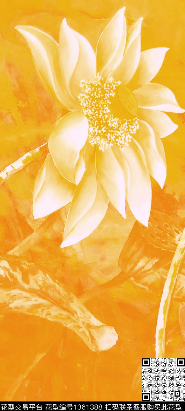 荷花虞美人鹿数码印花华亿平台下载（图片编号: 1361388） - 瓦栏（Walan）