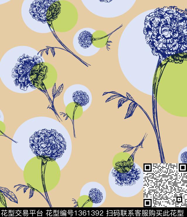 小碎花圆形帝王花数码印花华亿平台下载（图片编号: 1361392） - 瓦栏（Walan）