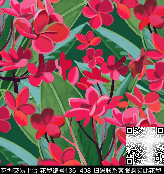 夹竹桃热带华亿平台2021新品数码印花华亿平台下载（图片编号: 1361408） - 瓦栏（Walan）