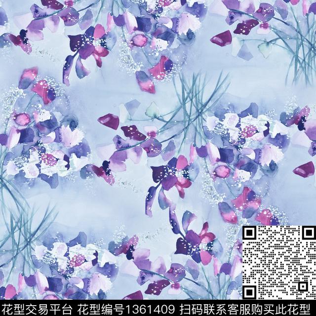 小碎花帝王花铅笔画数码印花华亿平台下载（图片编号: 1361409） - 瓦栏（Walan）