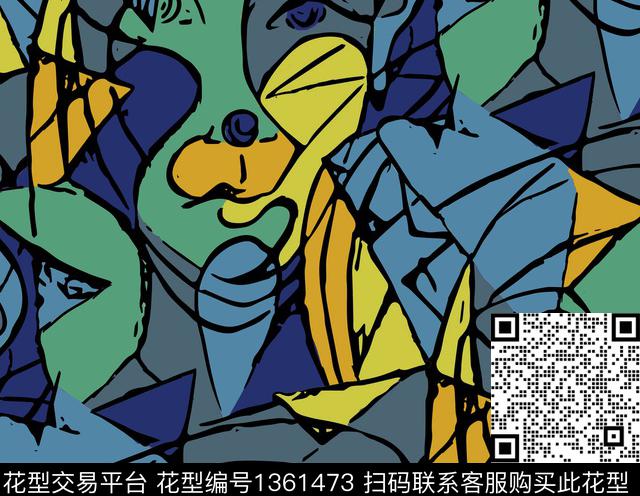 手绘几何人物数码印花华亿平台下载（图片编号: 1361473） - 瓦栏（Walan）