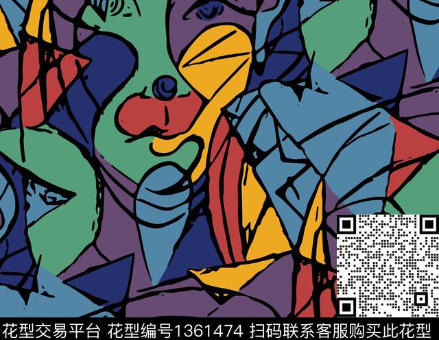 地图手绘几何人物数码印花华亿平台下载（图片编号: 1361474） - 瓦栏（Walan）