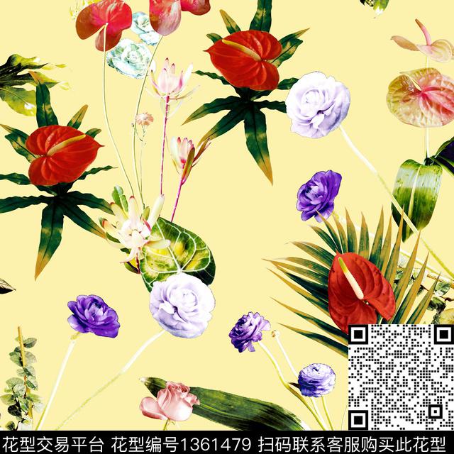 RICHARDQUINN彩色底纹数码印花华亿平台下载（图片编号: 1361479） - 瓦栏（Walan）