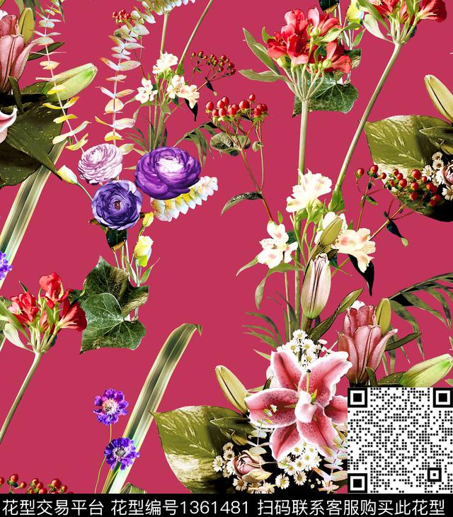 RICHARDQUINN百合彩色底纹数码印花华亿平台下载（图片编号: 1361481） - 瓦栏（Walan）