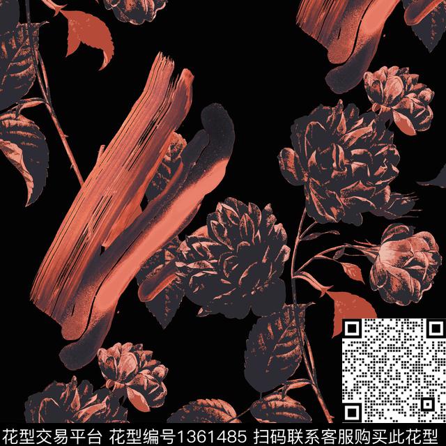 JUSTCAVALLI玫瑰花蔷薇花数码印花华亿平台下载（图片编号: 1361485） - 瓦栏（Walan）