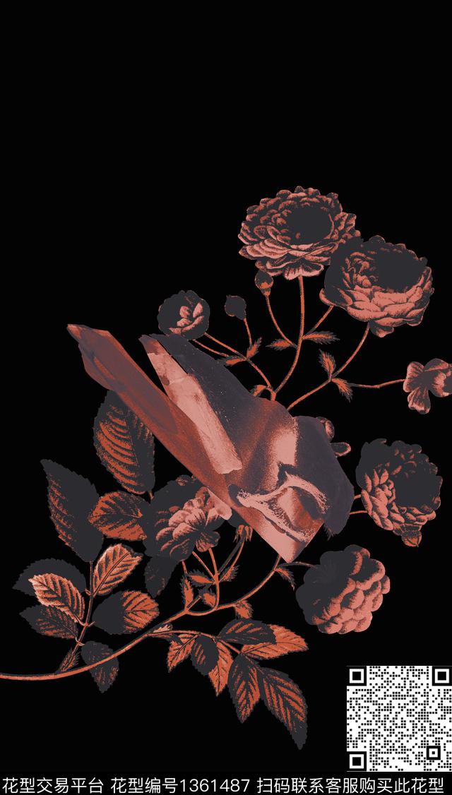 JUSTCAVALLI笔触玫瑰花数码印花华亿平台下载（图片编号: 1361487） - 瓦栏（Walan）