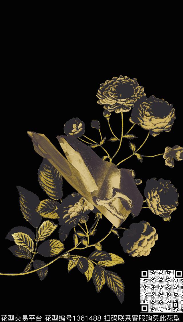 JUSTCAVALLI笔触玫瑰花数码印花华亿平台下载（图片编号: 1361488） - 瓦栏（Walan）