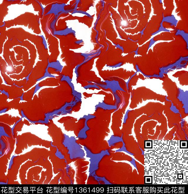 抽象花卉大牌风流体画数码印花华亿平台下载（图片编号: 1361499） - 瓦栏（Walan）