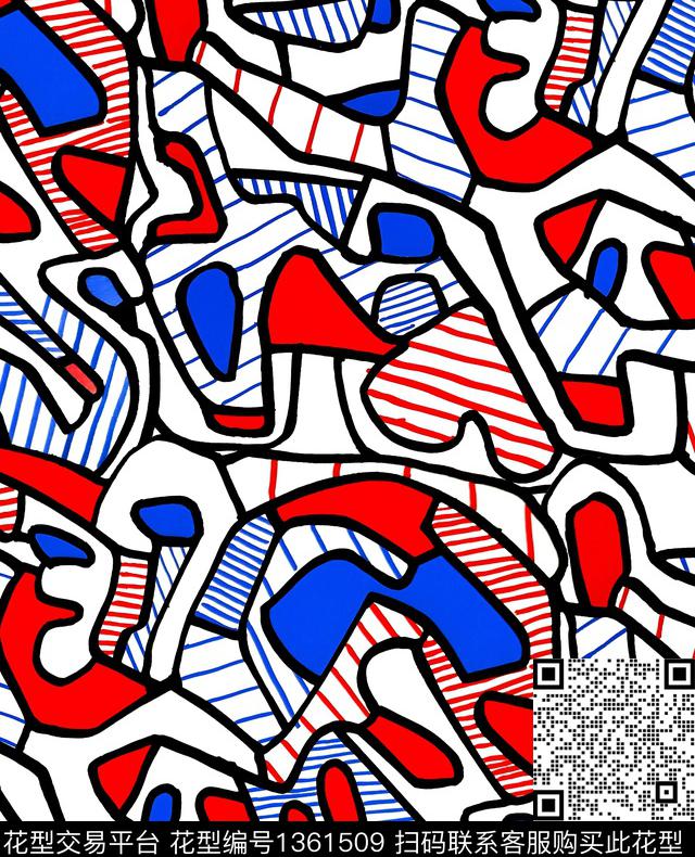 地图手绘几何人物数码印花华亿平台下载（图片编号: 1361509） - 瓦栏（Walan）