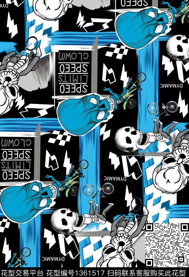 几何字母骷髅数码印花华亿平台下载（图片编号: 1361517） - 瓦栏（Walan）