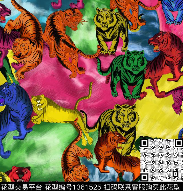 老虎抽象男装笔触数码印花华亿平台下载（图片编号: 1361525） - 瓦栏（Walan）
