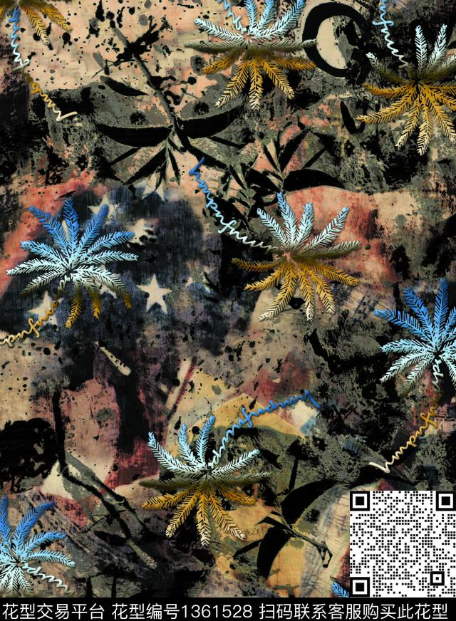 复古抽象男装椰子树数码印花华亿平台下载（图片编号: 1361528） - 瓦栏（Walan）
