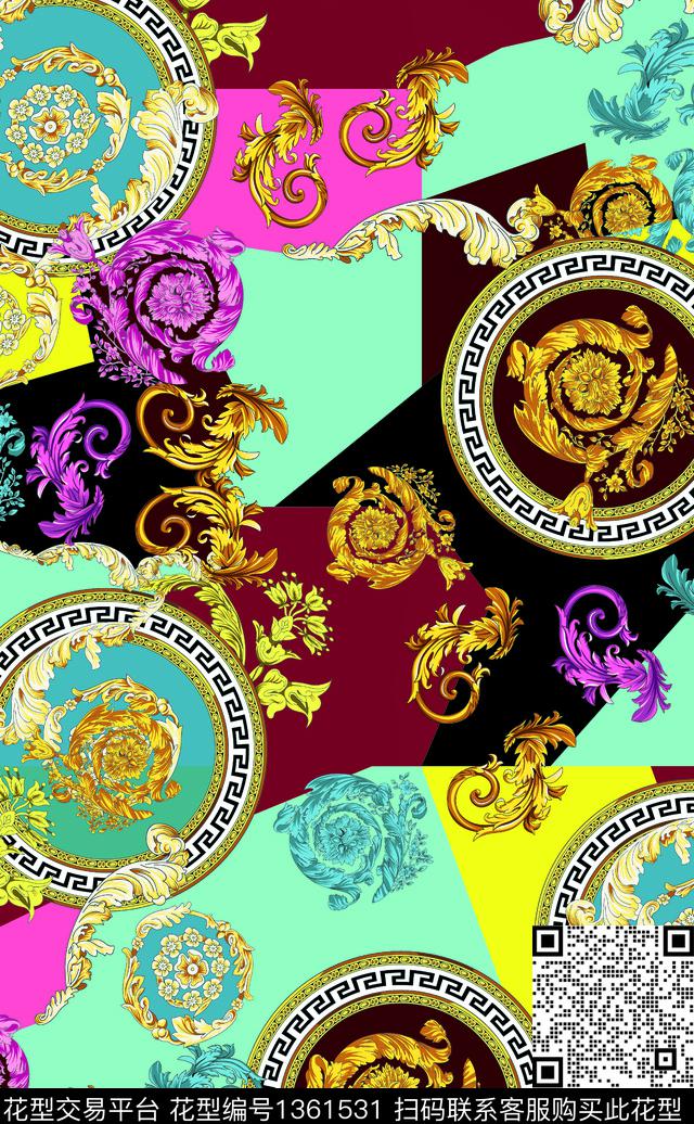 几何复古欧洲数码印花华亿平台下载（图片编号: 1361531） - 瓦栏（Walan）