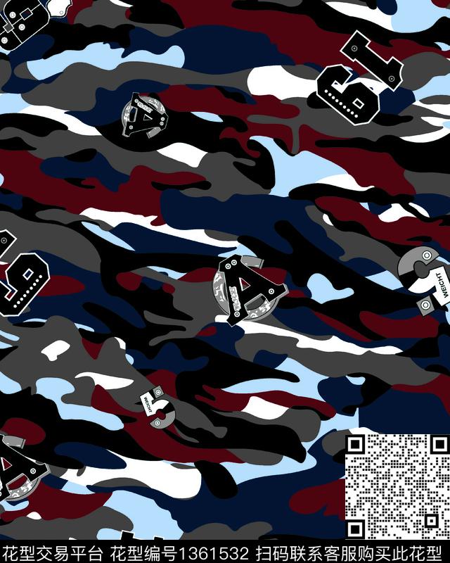 肌理迷彩字母数码印花华亿平台下载（图片编号: 1361532） - 瓦栏（Walan）
